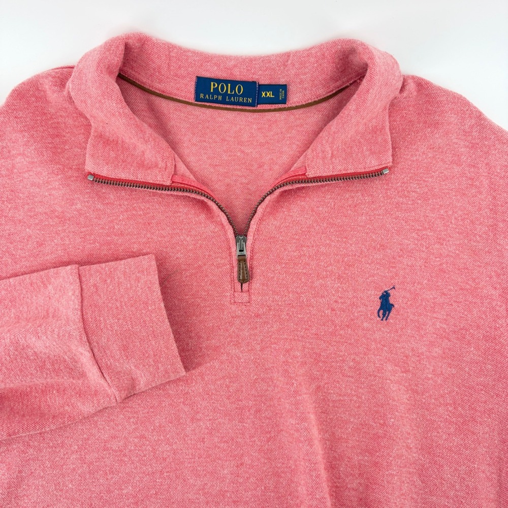 Polo Ralph Lauren Sweater Men XXL Pink Quarter 1/4 Zip Pullover Y2K Knit Pony